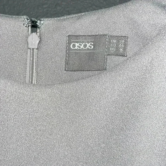 Asos Greige Shift Wrap Dress Elastic Waist Accent Size 16 - Picture 5 of 10